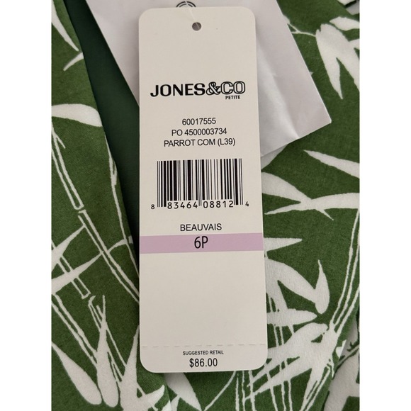 Jones & Co Stretch Single Button Blazer Green White Bamboo Print Size 6P NWT - Picture 11 of 14
